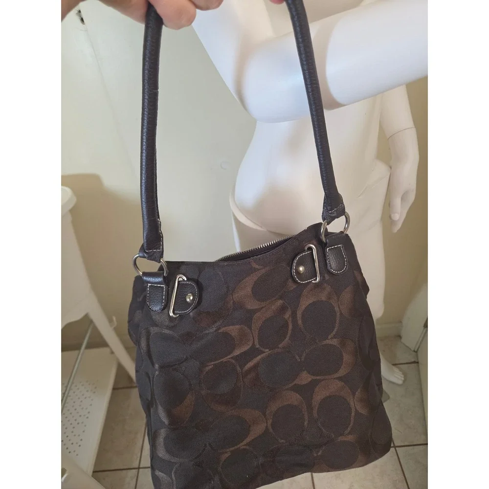 Coach Vintage Y2K Signature Jacquard Shoulder Bag Brown Buckle Zipper Tote